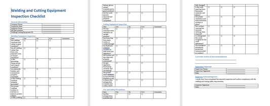 Welding Cutting Equipment Inspection Checklist Template (Word Format Download)